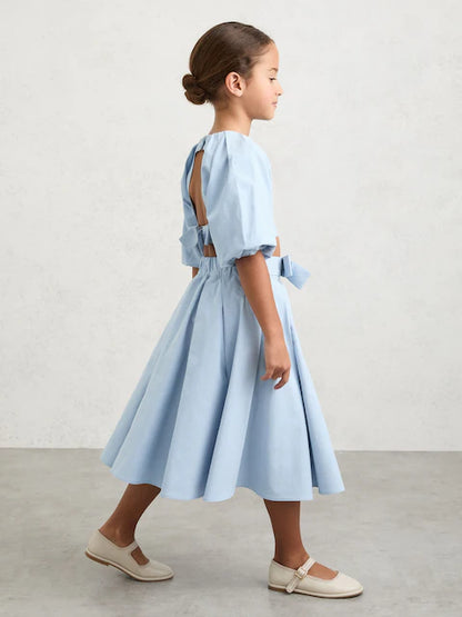 Jupe plissée bleu ciel mi-longue pour fille