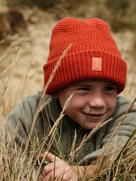Bonnet en maille côtelée orange pour enfant