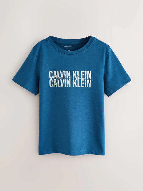 T-shirt Calvin Klein bleu à manches courtes pour enfant