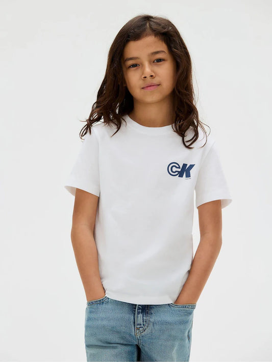 T-shirt Calvin Klein blanc à manches courtes pour enfant