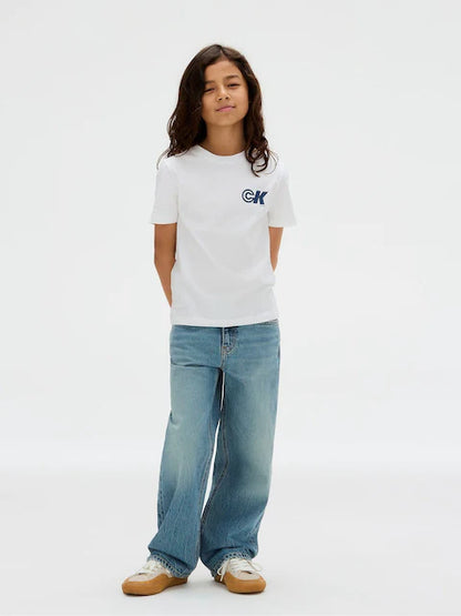 T-shirt Calvin Klein blanc à manches courtes pour enfant