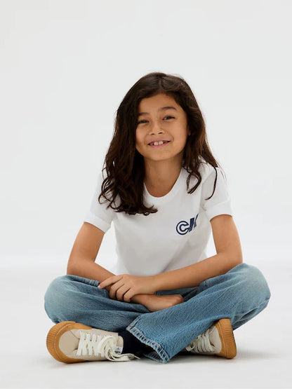 T-shirt Calvin Klein blanc à manches courtes pour enfant