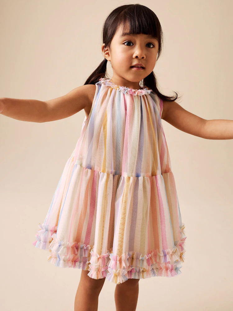 Robe pastel rayée sans manches pour bébé fille (3 mois-7 ans)