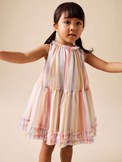 Robe pastel rayée sans manches pour bébé fille (3 mois-7 ans)