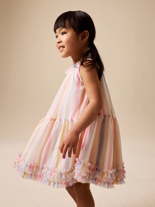 Robe pastel rayée sans manches pour bébé fille (3 mois-7 ans)