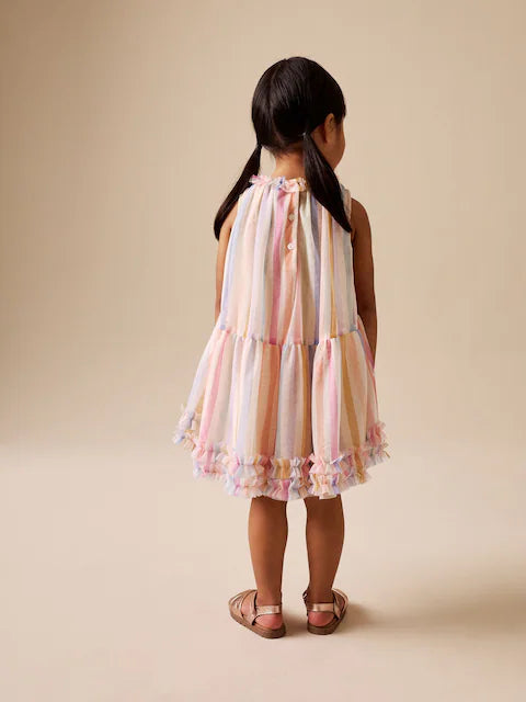 Robe pastel rayée sans manches pour bébé fille (3 mois-7 ans)