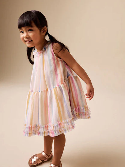 Robe pastel rayée sans manches pour bébé fille (3 mois-7 ans)