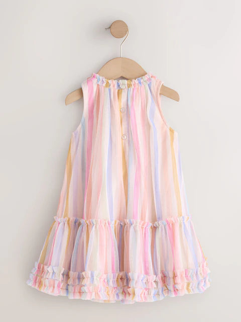 Robe pastel rayée sans manches pour bébé fille (3 mois-7 ans)