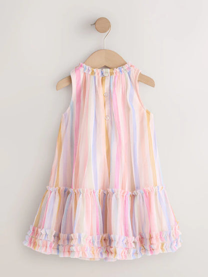 Robe pastel rayée sans manches pour bébé fille (3 mois-7 ans)
