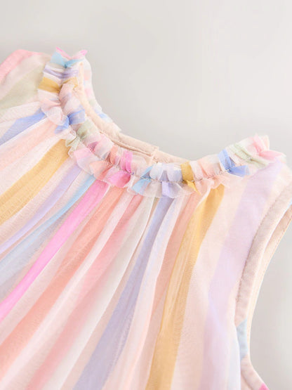 Robe pastel rayée sans manches pour bébé fille (3 mois-7 ans)