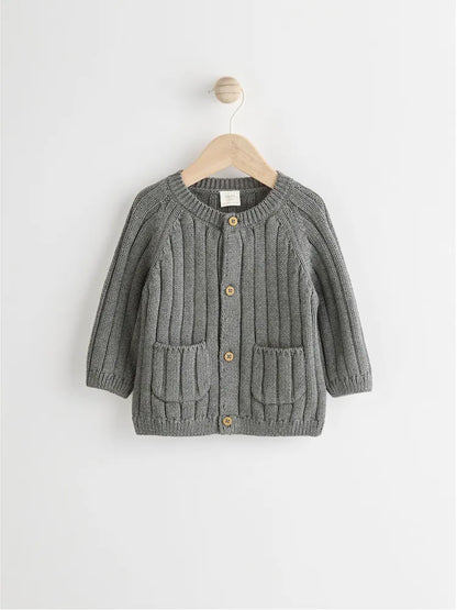 Gilet bébé en maille côtelée "Little Man" – Gris anthracite (0 mois-2 ans)
