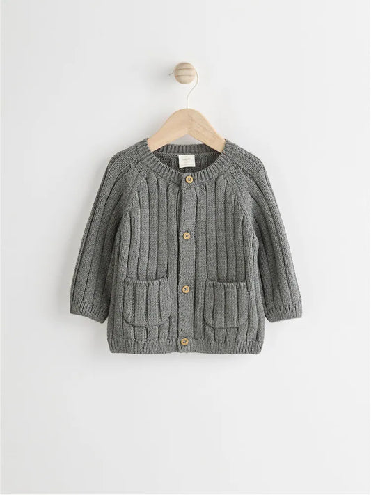 Gilet bébé en maille côtelée "Little Man" – Gris anthracite (0 mois-2 ans)