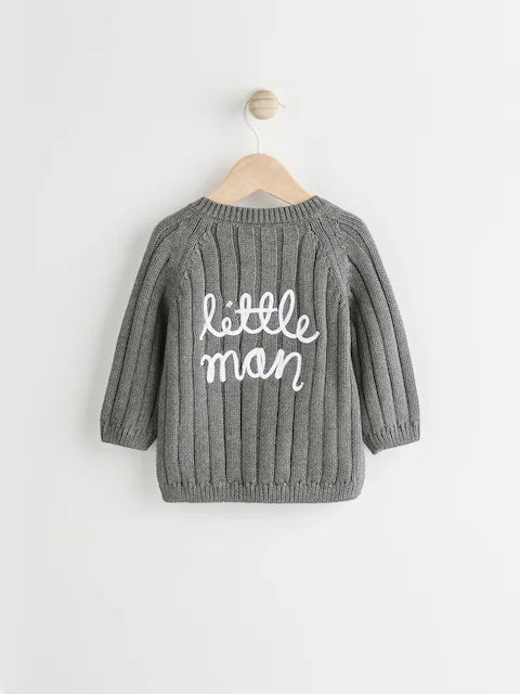 Gilet bébé en maille côtelée "Little Man" – Gris anthracite (0 mois-2 ans)