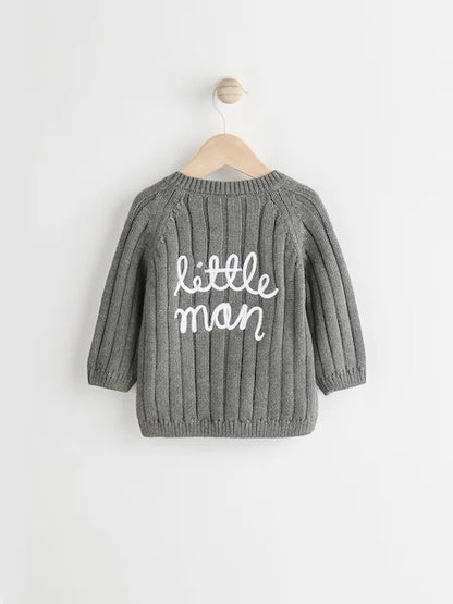 Gilet bébé en maille côtelée "Little Man" – Gris anthracite (0 mois-2 ans)