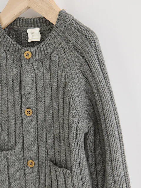 Gilet bébé en maille côtelée "Little Man" – Gris anthracite (0 mois-2 ans)