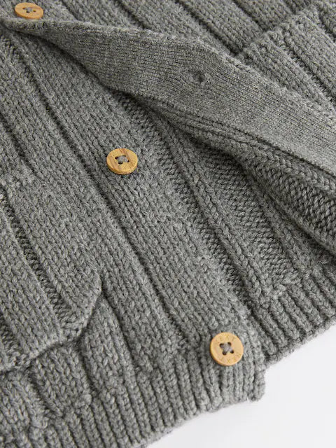 Gilet bébé en maille côtelée "Little Man" – Gris anthracite (0 mois-2 ans)