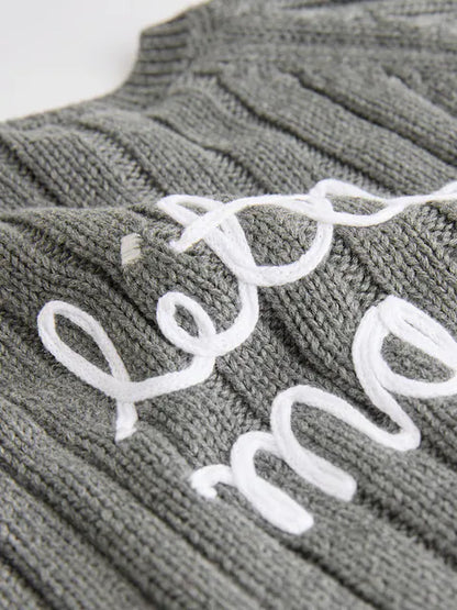 Gilet bébé en maille côtelée "Little Man" – Gris anthracite (0 mois-2 ans)