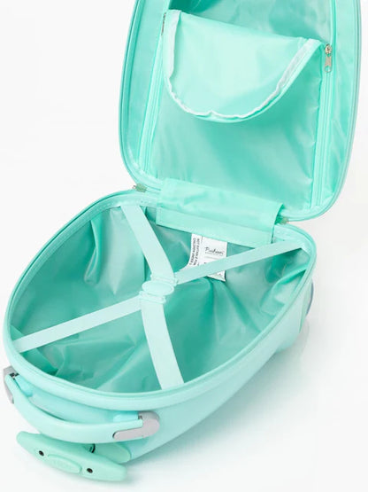 Valise cabine enfant à roulettes motif chat kawaii vert menthe