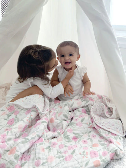 Couverture bébé fleurie réversible – Douce et confortable