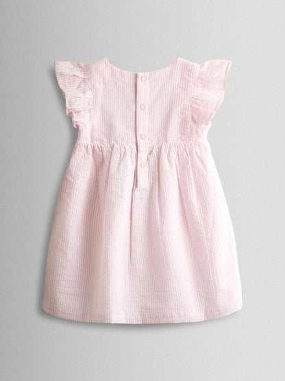 Ensemble bébé robe rose, culotte et chapeau assortis