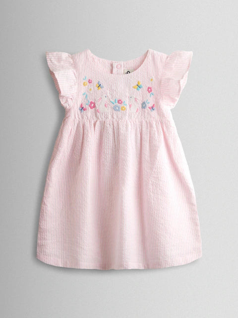 Ensemble bébé robe rose, culotte et chapeau assortis