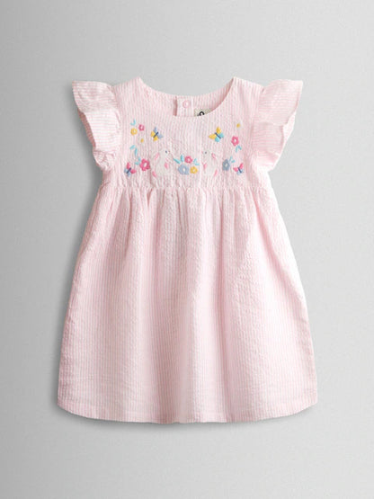 Ensemble bébé robe rose, culotte et chapeau assortis