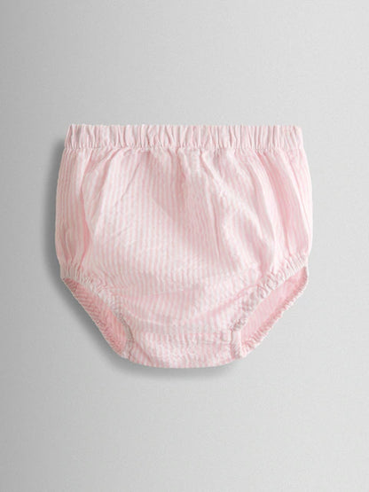 Ensemble bébé robe rose, culotte et chapeau assortis