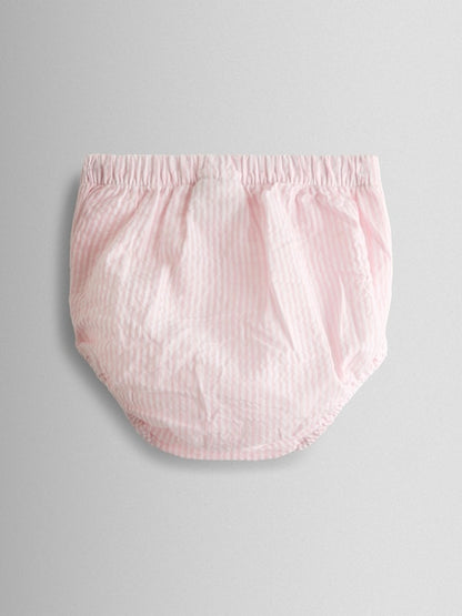 Ensemble bébé robe rose, culotte et chapeau assortis
