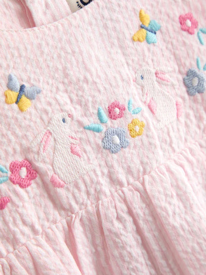 Ensemble bébé robe rose, culotte et chapeau assortis