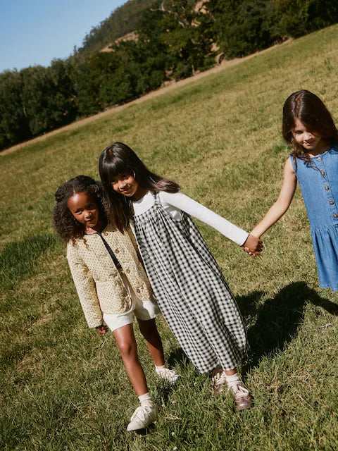 Combinaison enfant à carreaux noir et blanc style ample (3-16 ans)