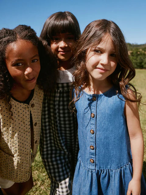Combinaison enfant à carreaux noir et blanc style ample (3-16 ans)
