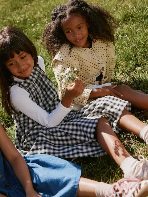 Combinaison enfant à carreaux noir et blanc style ample (3-16 ans)