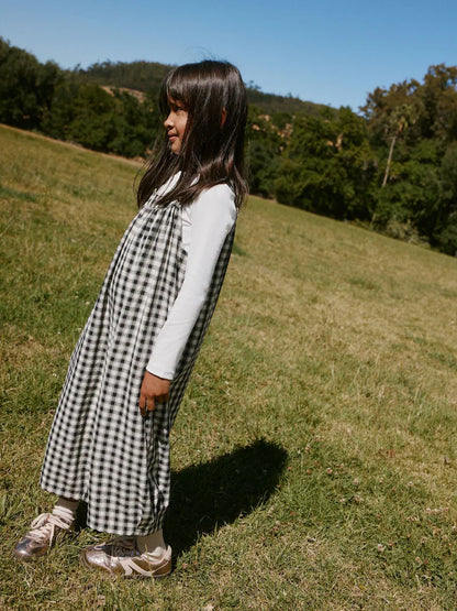 Combinaison enfant à carreaux noir et blanc style ample (3-16 ans)