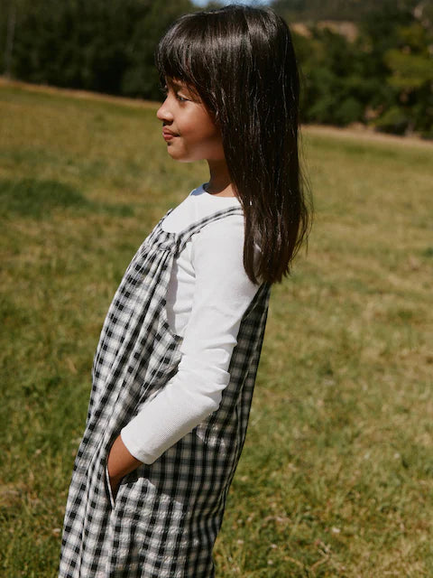 Combinaison enfant à carreaux noir et blanc style ample (3-16 ans)
