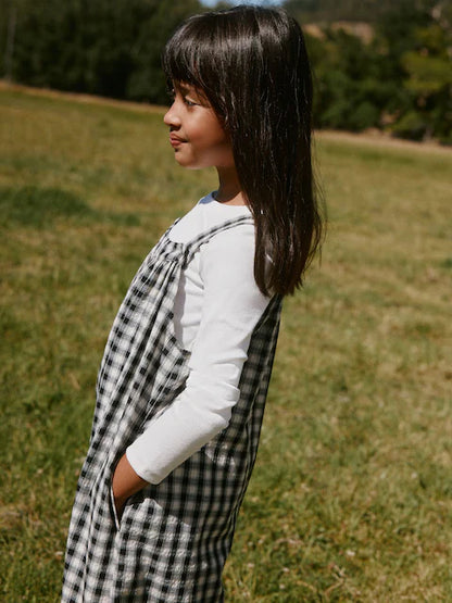 Combinaison enfant à carreaux noir et blanc style ample (3-16 ans)