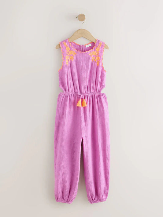 Combinaison enfant violette avec pompons décoratifs (3-16 ans)