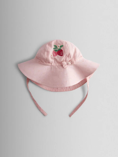 Ensemble bébé robe rose, culotte et chapeau à motif fraises
