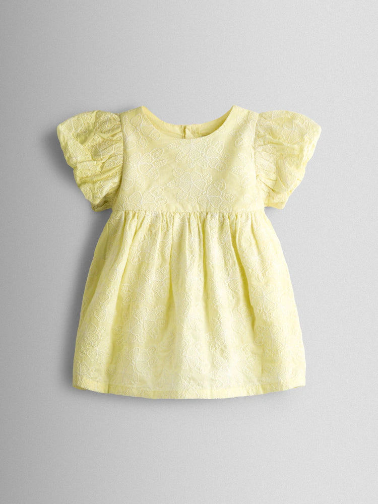 Ensemble robe bébé jaune pastel avec bloomer assorti