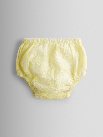 Ensemble robe bébé jaune pastel avec bloomer assorti