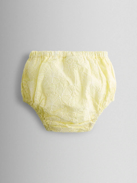 Ensemble robe bébé jaune pastel avec bloomer assorti