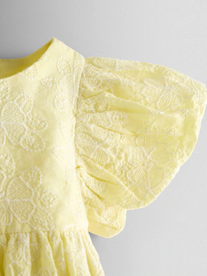 Ensemble robe bébé jaune pastel avec bloomer assorti