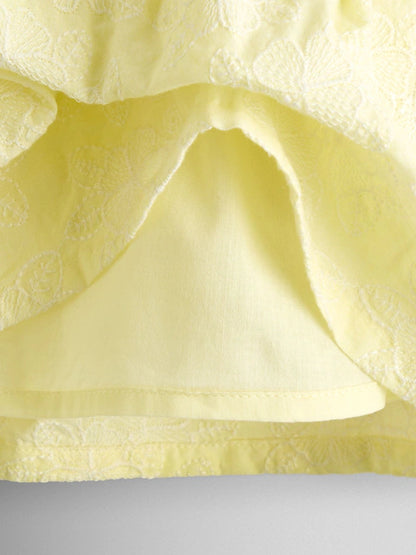 Ensemble robe bébé jaune pastel avec bloomer assorti