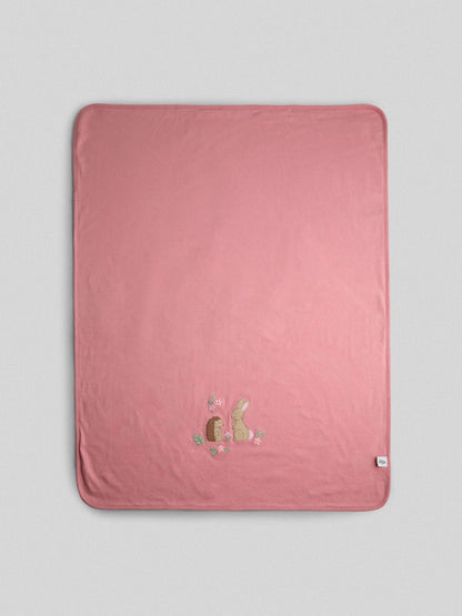 Couverture bébé réversible rose – Lapin brodé