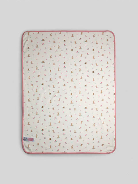 Couverture bébé réversible rose – Lapin brodé