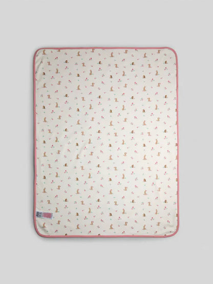 Couverture bébé réversible rose – Lapin brodé