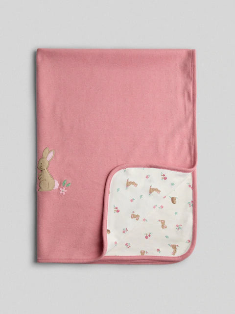 Couverture bébé réversible rose – Lapin brodé
