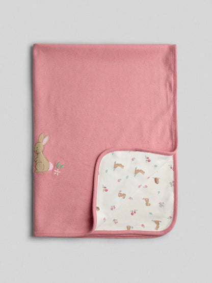 Couverture bébé réversible rose – Lapin brodé