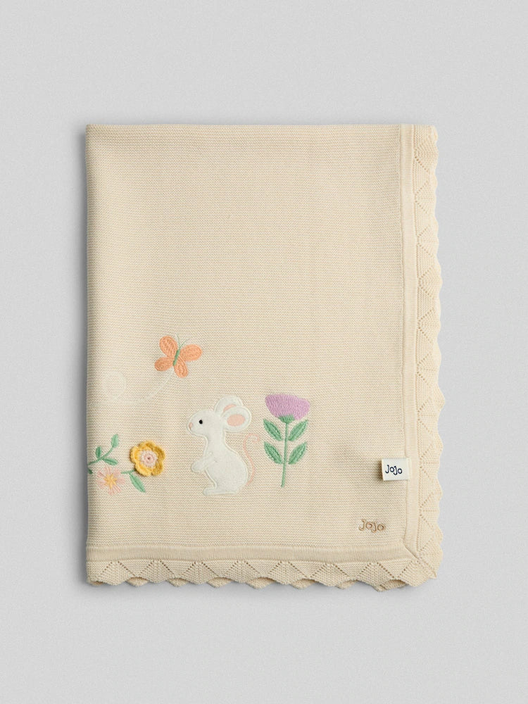 Couverture bébé en coton – Motif lapin et fleurs