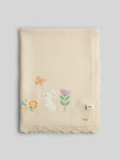 Couverture bébé en coton – Motif lapin et fleurs