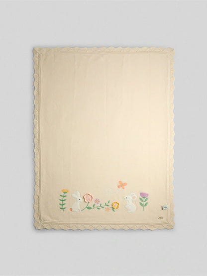 Couverture bébé en coton – Motif lapin et fleurs